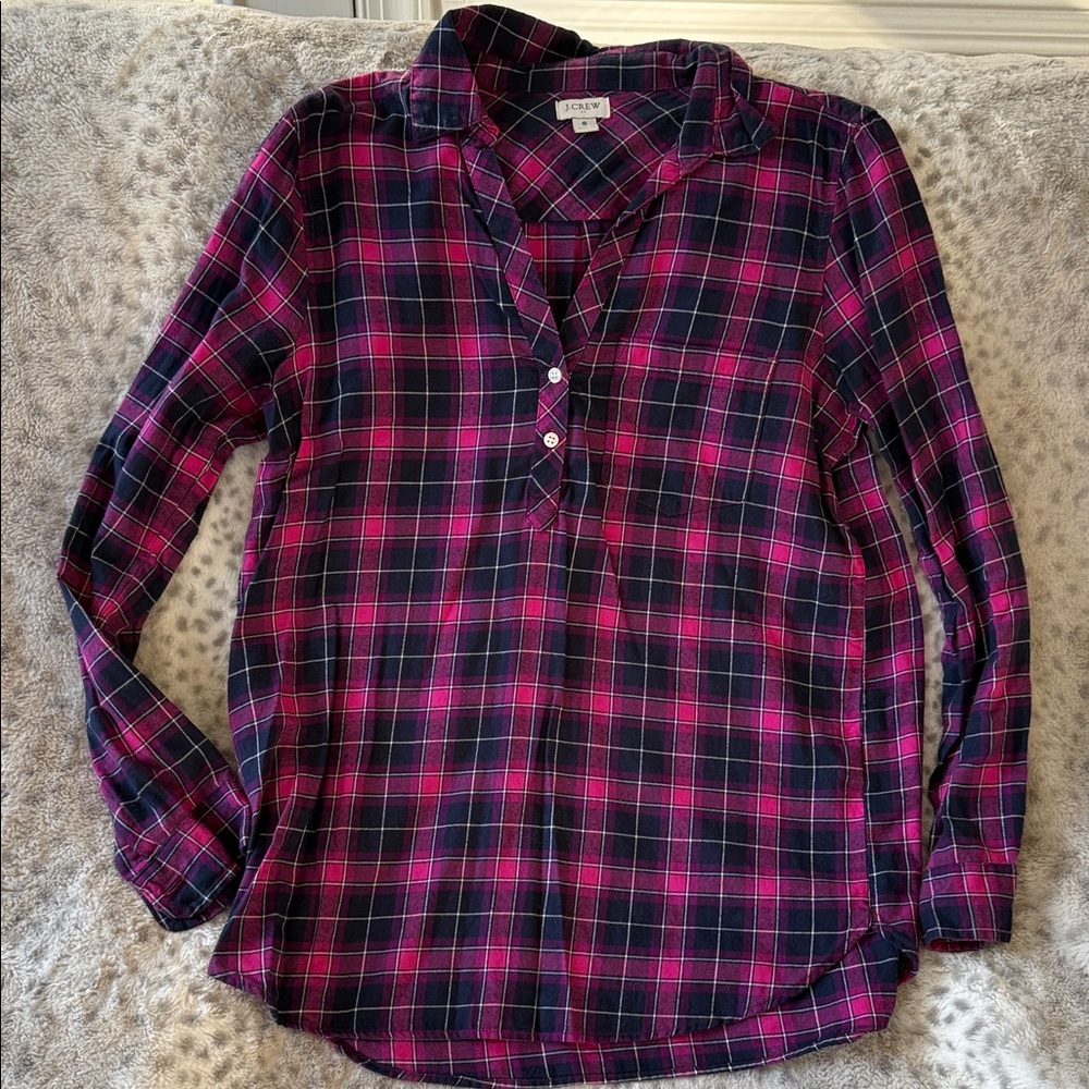 J. Crew Factory Pink and Blue Plaid Shirt